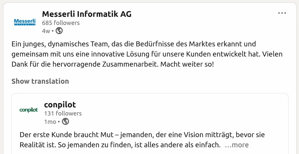 LinkedIn Referenz von Messerli Informatik